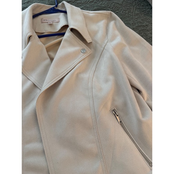 Philosophy Apparel Moto Jacket Faux Suede Womens L Cream Full Zip - Picture 3 of 3